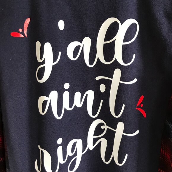 Reworked Flannel Shirt, Size M-L: Upcycled Oversized "Y'All Ain't Right" Graphic - Picture 4 of 11